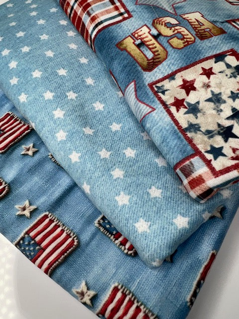 USA Vintage Denim Stars DBP Fabric, Super Soft & Stretchy DBP Fabrics
