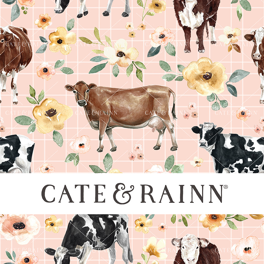 Cate and Rainn Sunrise Floral Cows Pink Pinstripe