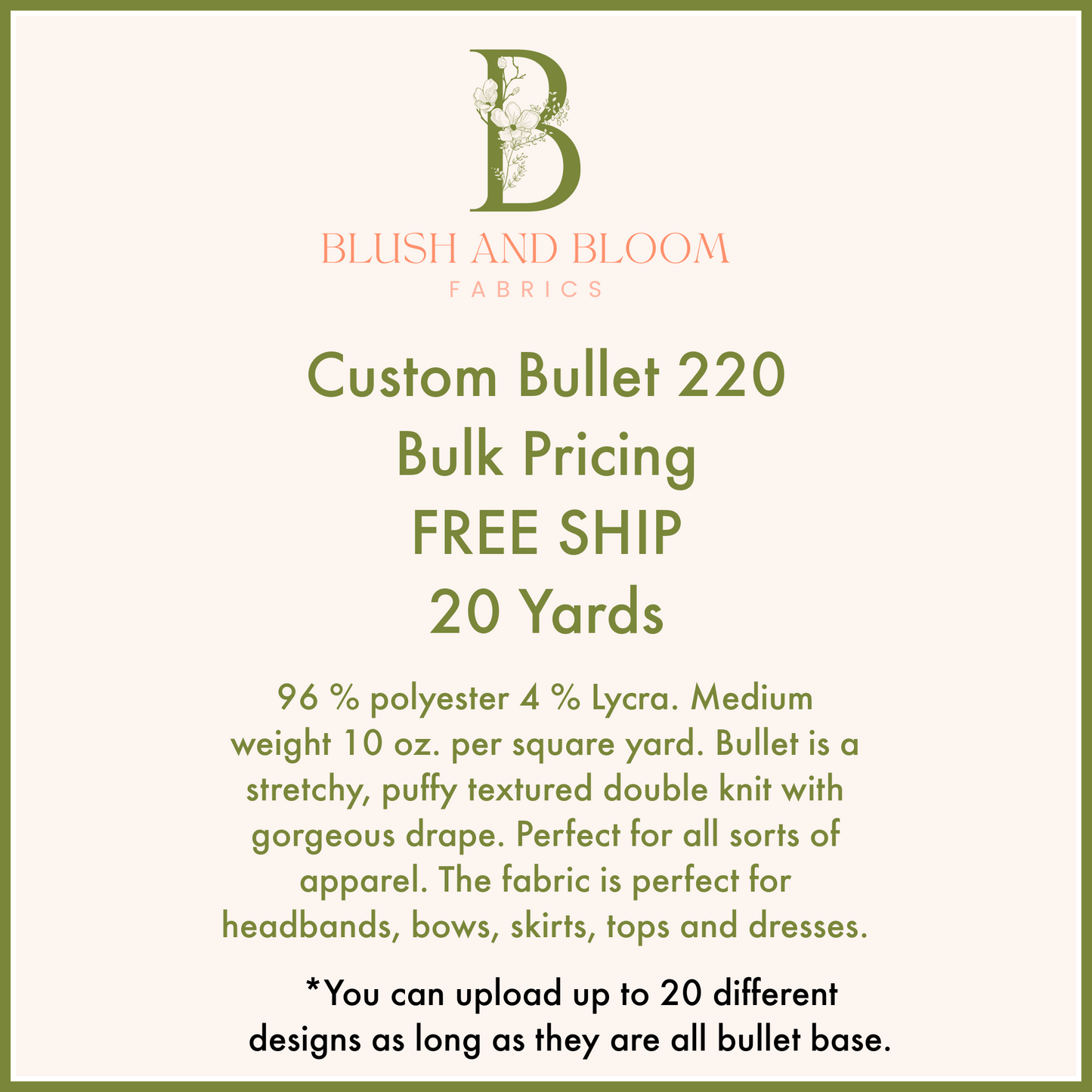 Custom Bullet Bulk Order-Free Ship! 20 Yards