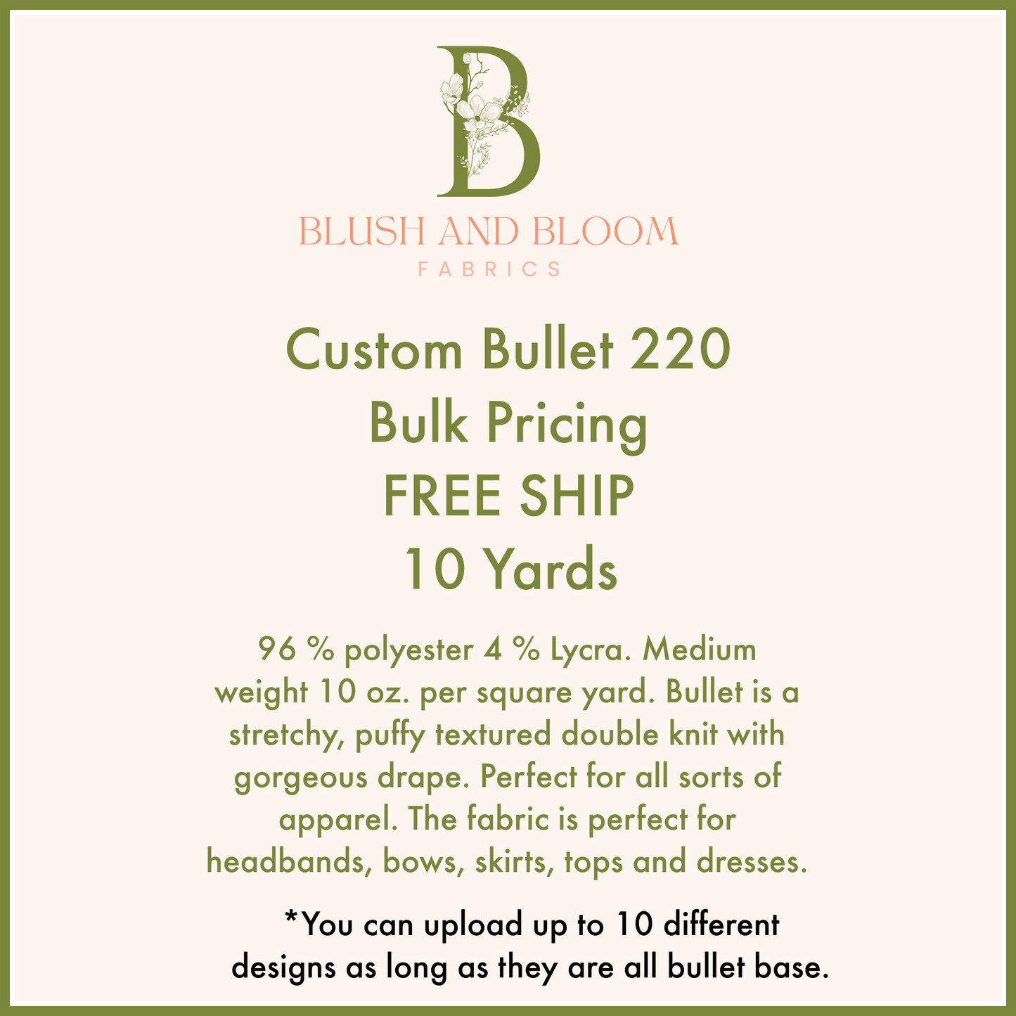Custom Bullet Bulk Order-Free Ship 10 Yards