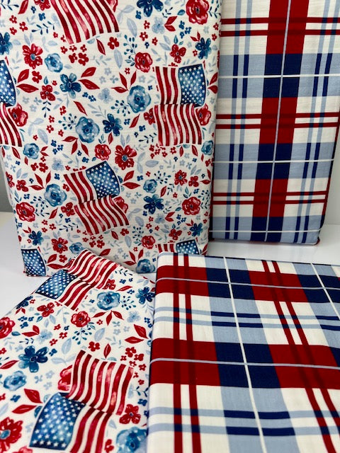 Red, White, Blue Plaid 100% Cotton, Cate & Rainn USA Plaid Cotton Fabric, Quilting Cotton