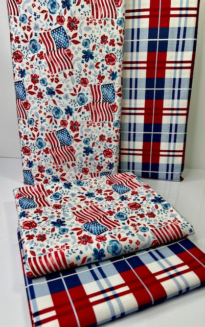 Red, White, Blue Plaid 100% Cotton, Cate & Rainn USA Plaid Cotton Fabric, Quilting Cotton