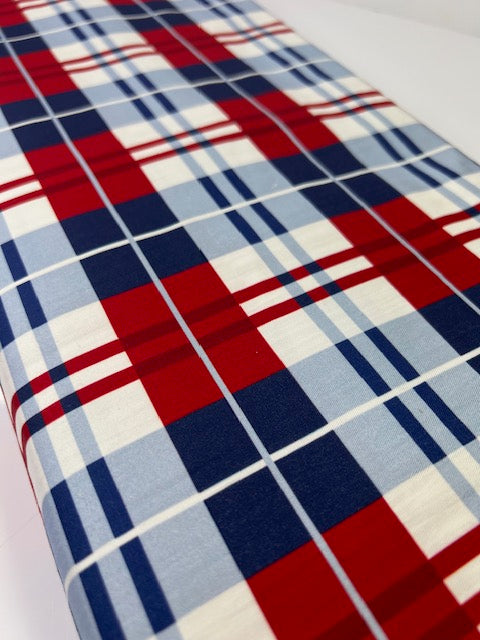 Red, White, Blue Plaid 100% Cotton, Cate & Rainn USA Plaid Cotton Fabric, Quilting Cotton
