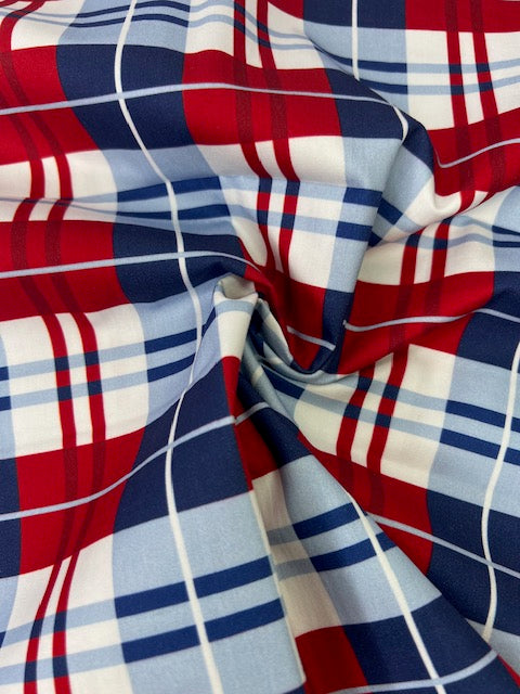Red, White, Blue Plaid 100% Cotton, Cate & Rainn USA Plaid Cotton Fabric, Quilting Cotton
