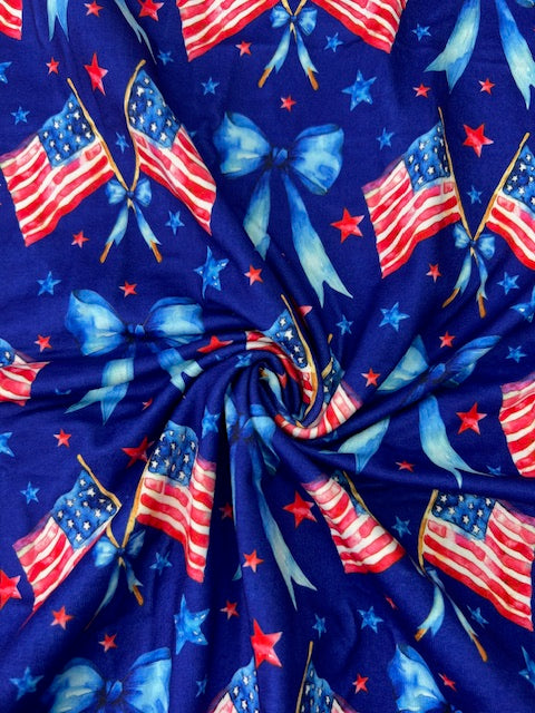USA Flags & Coquette Bows DBP Fabric, Super Soft & Stretchy DBP Fabrics