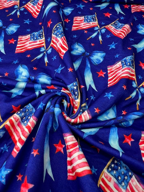 USA Flags & Coquette Bows DBP Fabric, Super Soft & Stretchy DBP Fabrics