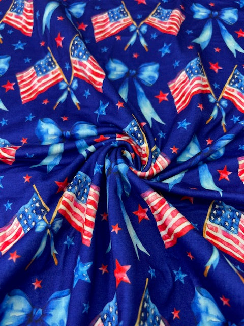 USA Flags & Coquette Bows DBP Fabric, Super Soft & Stretchy DBP Fabrics