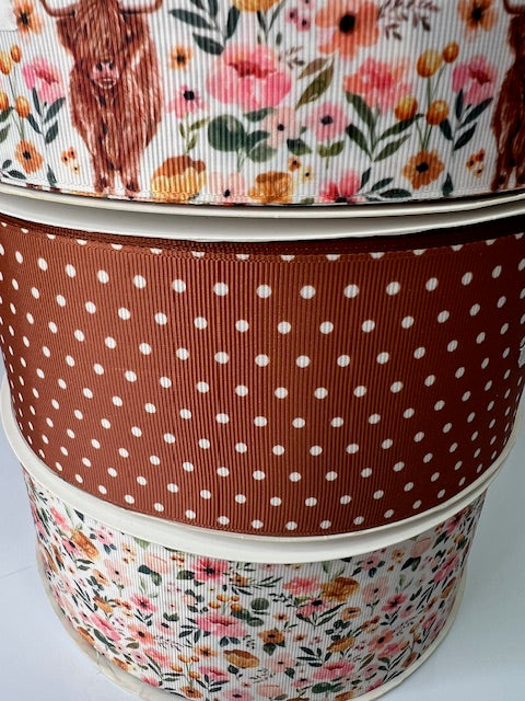 High-Quality 3" Brown Polka Dot Ribbon: Coordinates with Highland Cows!