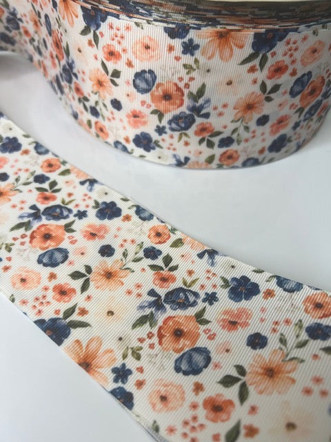 3" Tiny Blue and Blush Florals Grosgrain Ribbon: A Perfect Match! 💐