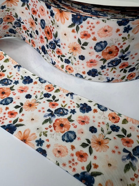 3" Tiny Blue and Blush Florals Grosgrain Ribbon: A Perfect Match! 💐
