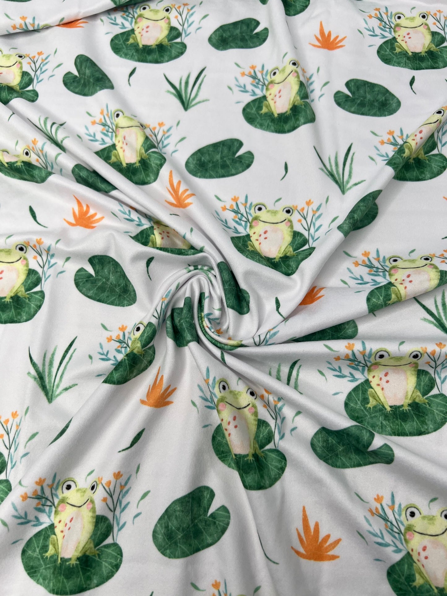 Cute Frog on Lily Pad DBP Fabric - Soft Knit Children's Fabric Half Yard/Yard