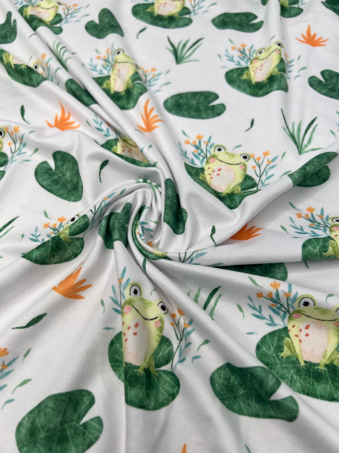 Cute Frog on Lily Pad DBP Fabric - Soft Knit Children's Fabric Half Yard/Yard