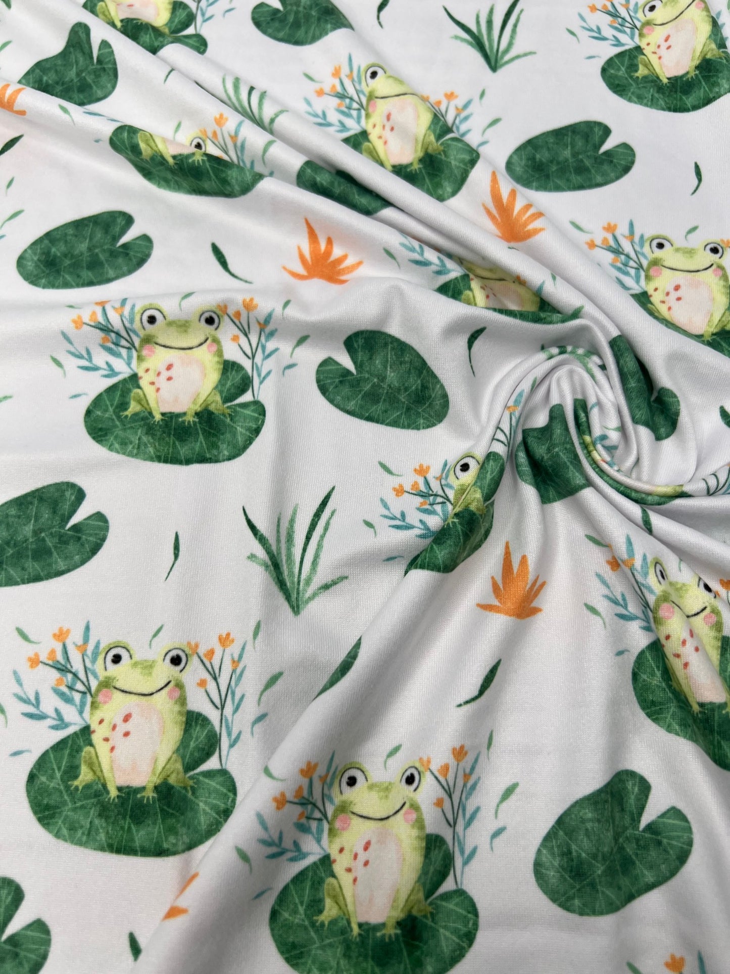 Cute Frog on Lily Pad DBP Fabric - Soft Knit Children's Fabric Half Yard/Yard