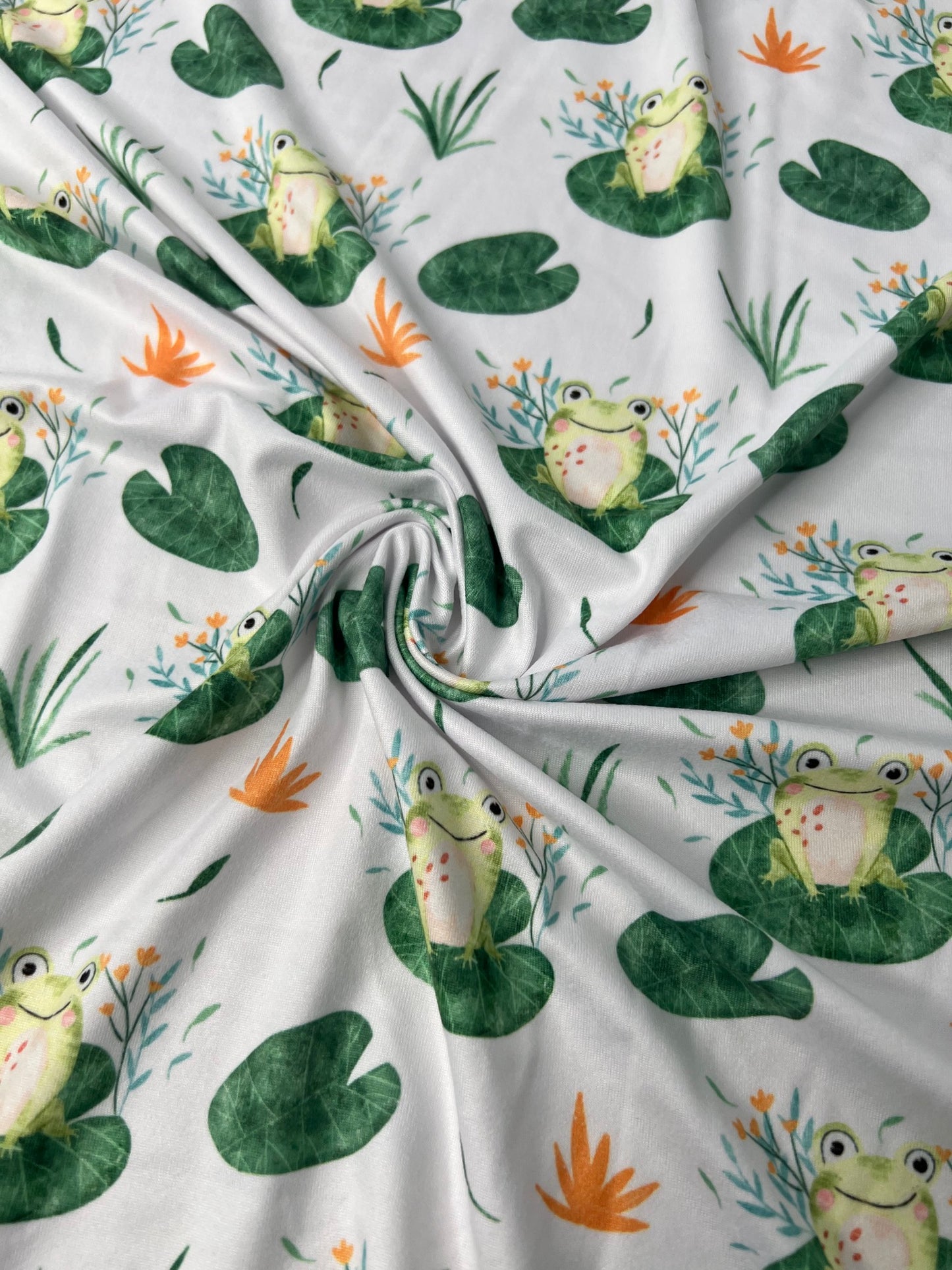 Cute Frog on Lily Pad DBP Fabric - Soft Knit Children's Fabric Half Yard/Yard
