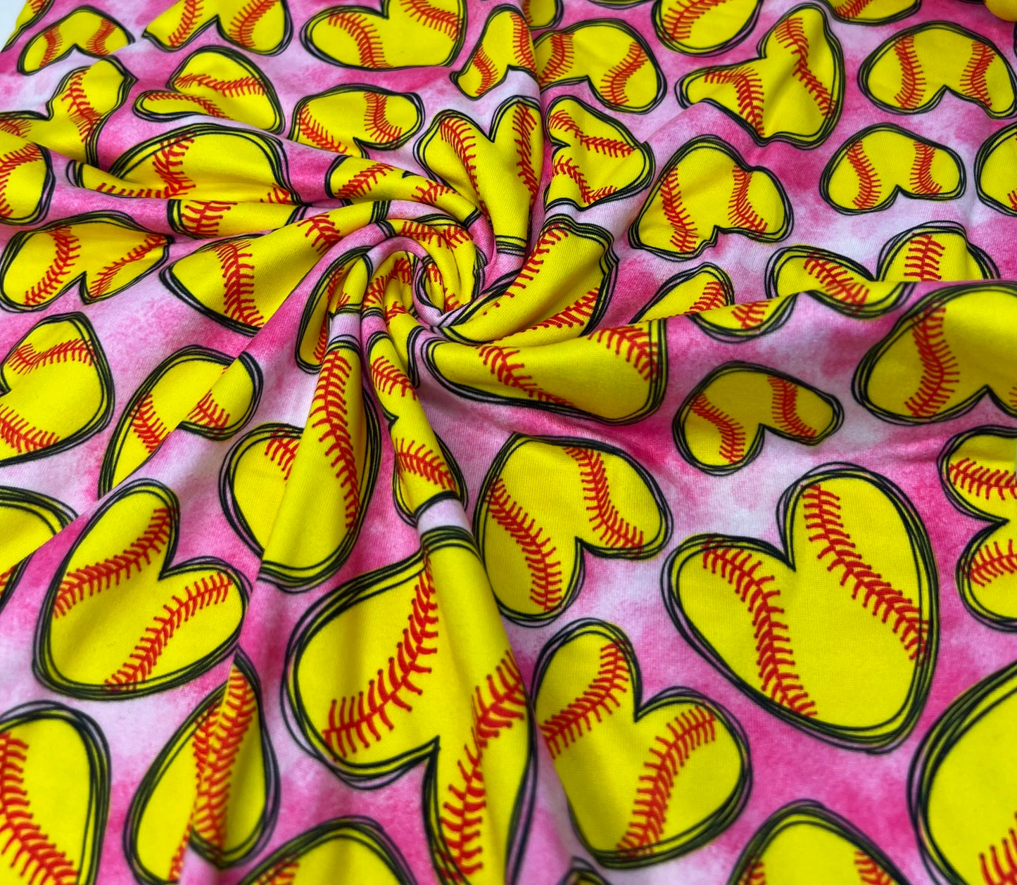 Softball Heart DBP Fabric - Soft Knit Sports Fabric Half Yard/Yard