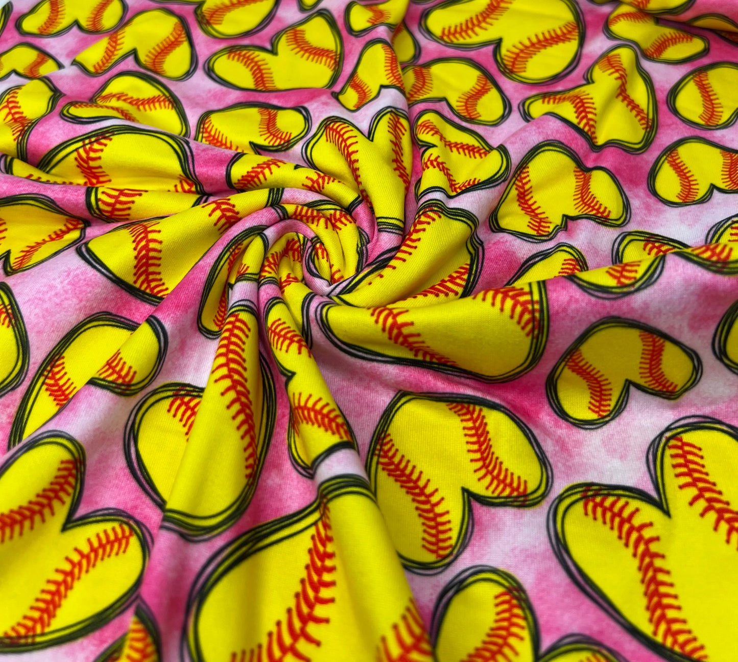 Softball Heart DBP Fabric - Soft Knit Sports Fabric Half Yard/Yard