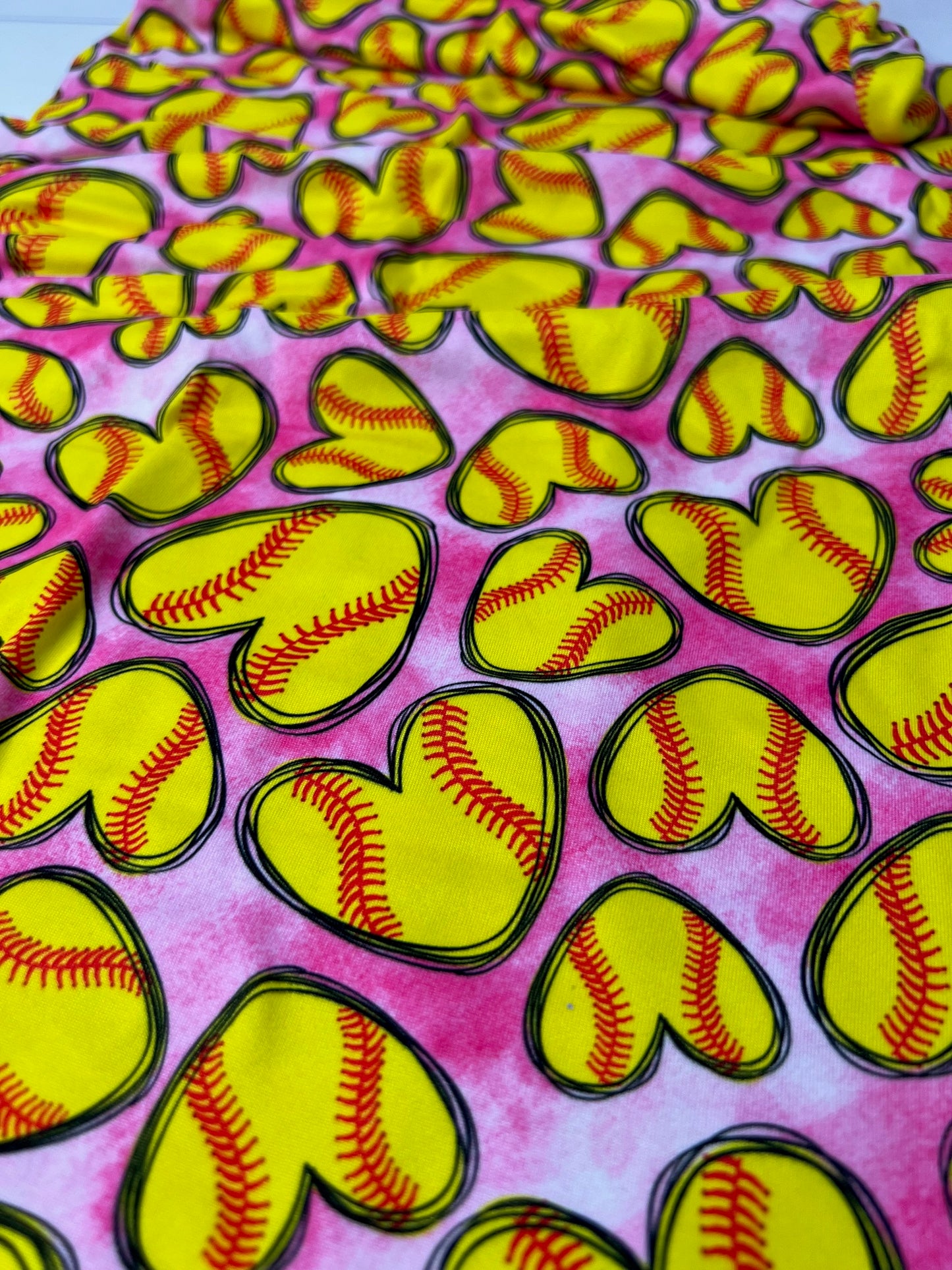 Softball Heart DBP Fabric - Soft Knit Sports Fabric Half Yard/Yard