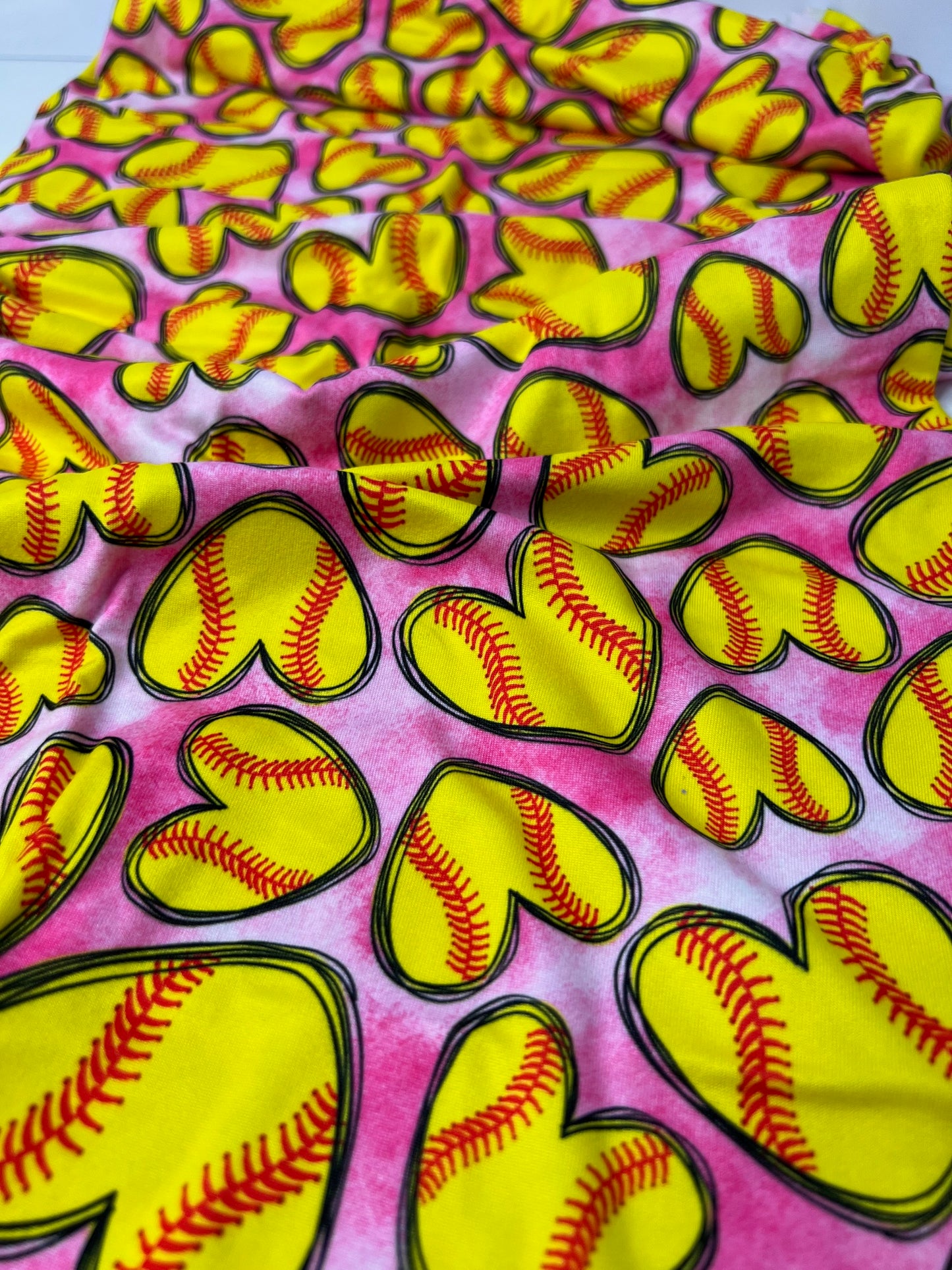 Softball Heart DBP Fabric - Soft Knit Sports Fabric Half Yard/Yard
