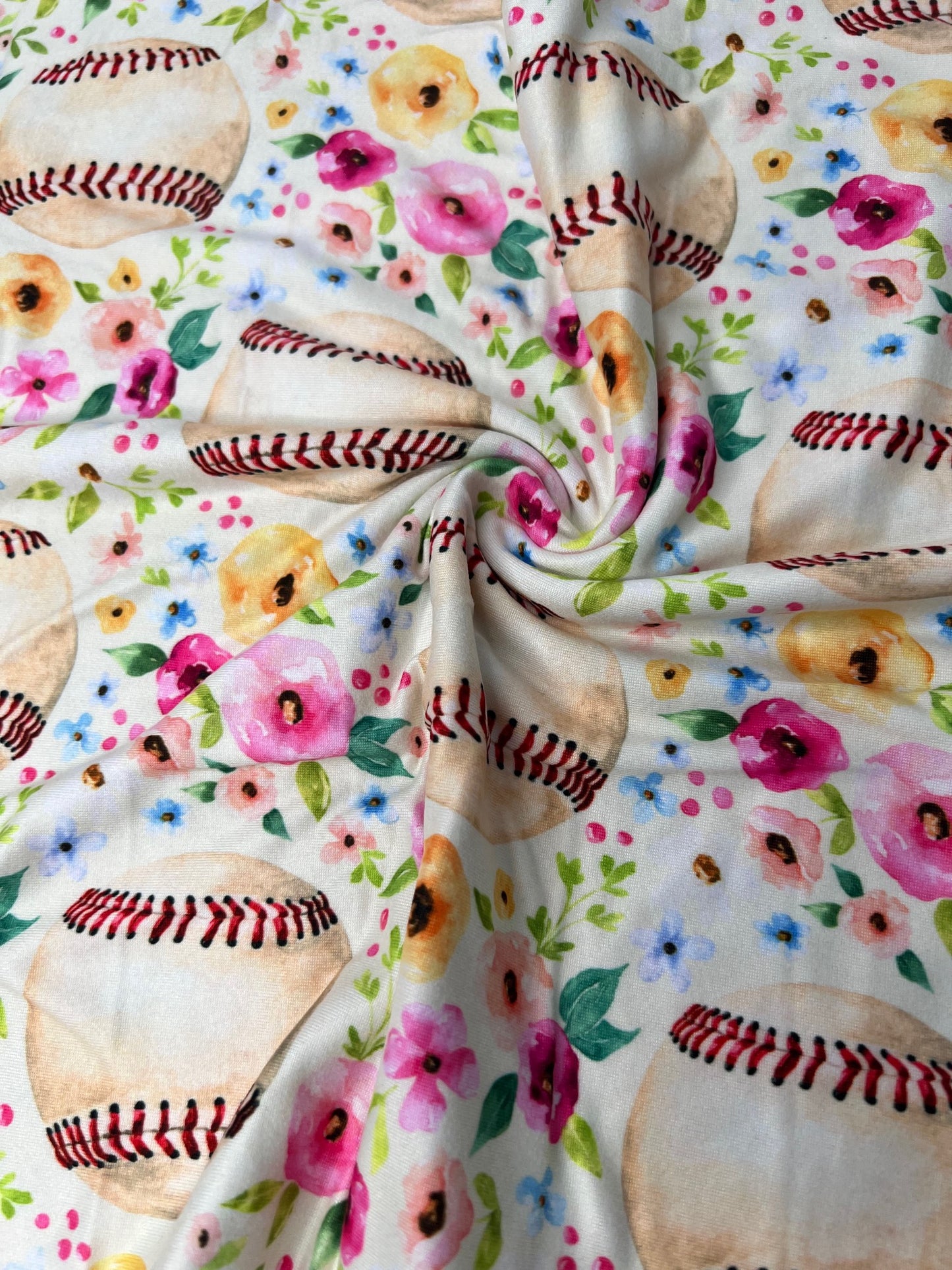 Baseball & Floral DBP Fabric - Soft Knit Sports & Flowers Half Yard/Yard