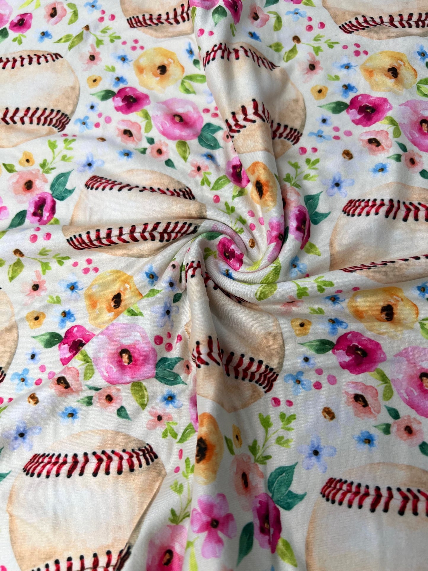 Baseball & Floral DBP Fabric - Soft Knit Sports & Flowers Half Yard/Yard