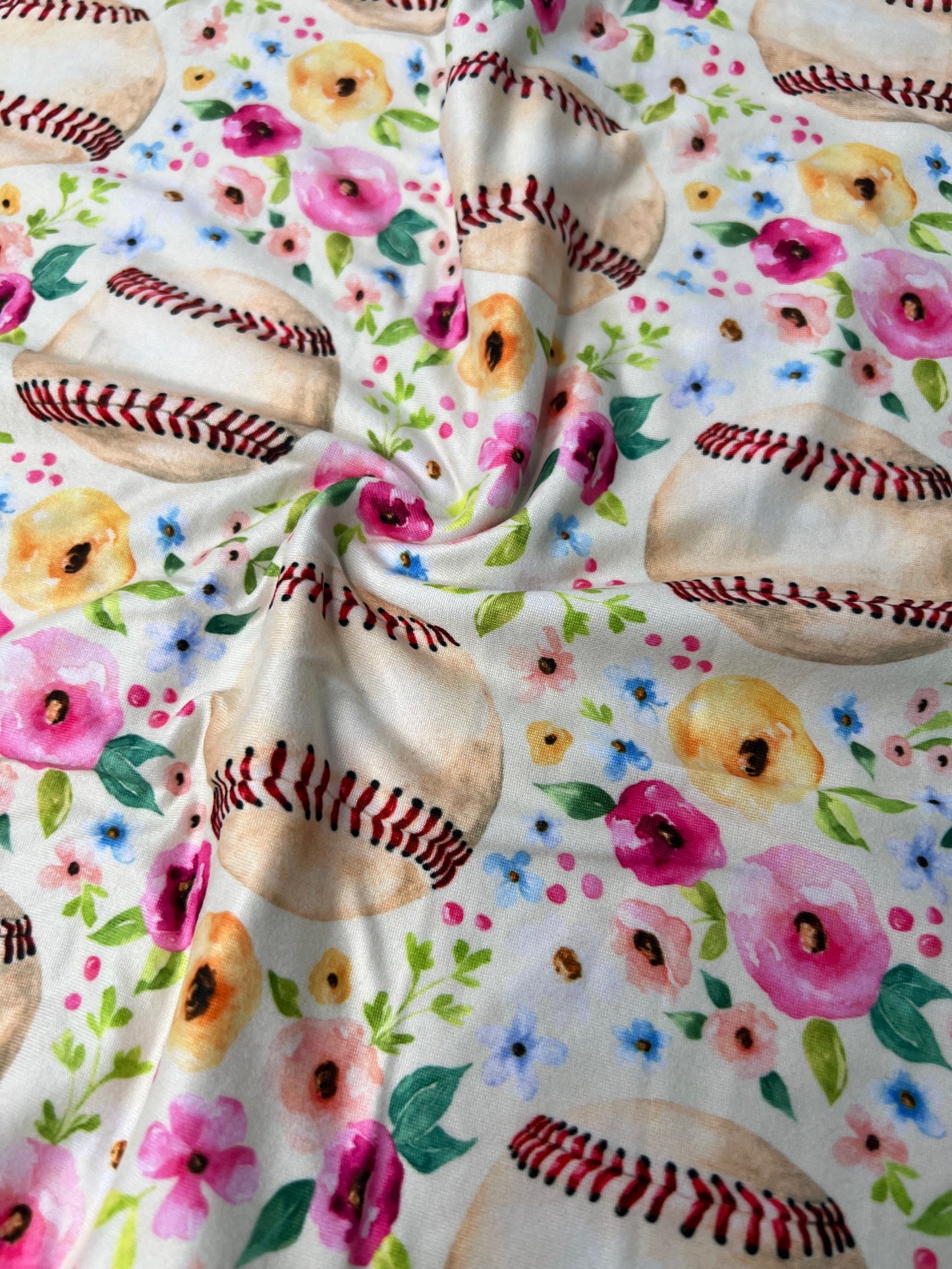 Baseball & Floral DBP Fabric - Soft Knit Sports & Flowers Half Yard/Yard