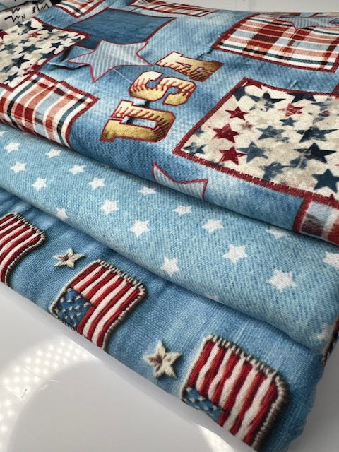 USA Vintage Denim Stars DBP Fabric, Super Soft & Stretchy DBP Fabrics