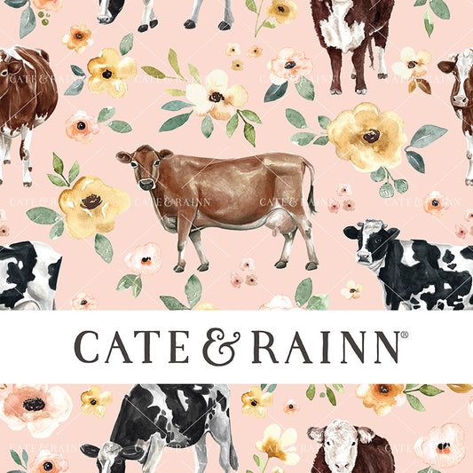 Cate and Rainn Sunrise Floral Cows Pink