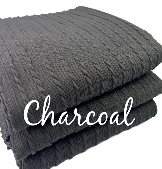 Charcoal Cable Rib Knit Fabric