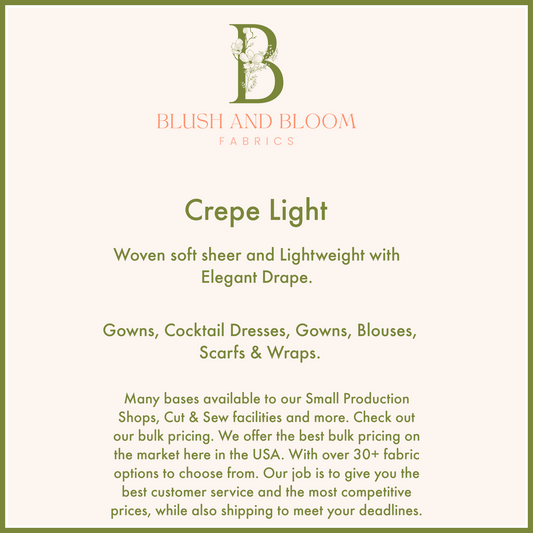 Wholesale Crepe Light, Large Production Fabric Printing, Custom Fabric Bulk Pricing 10+ Yards