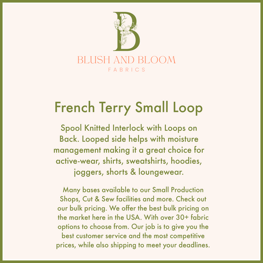 Wholesale French Terry Small Loop, Large Production Fabric Printing, Custom Fabric Bulk Pricing 10+ Yards