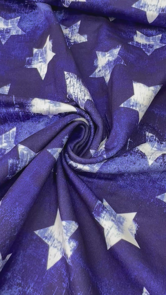 USA Distressed Blue & White Stars DBP Fabric, Super Soft & Stretchy DBP Fabrics